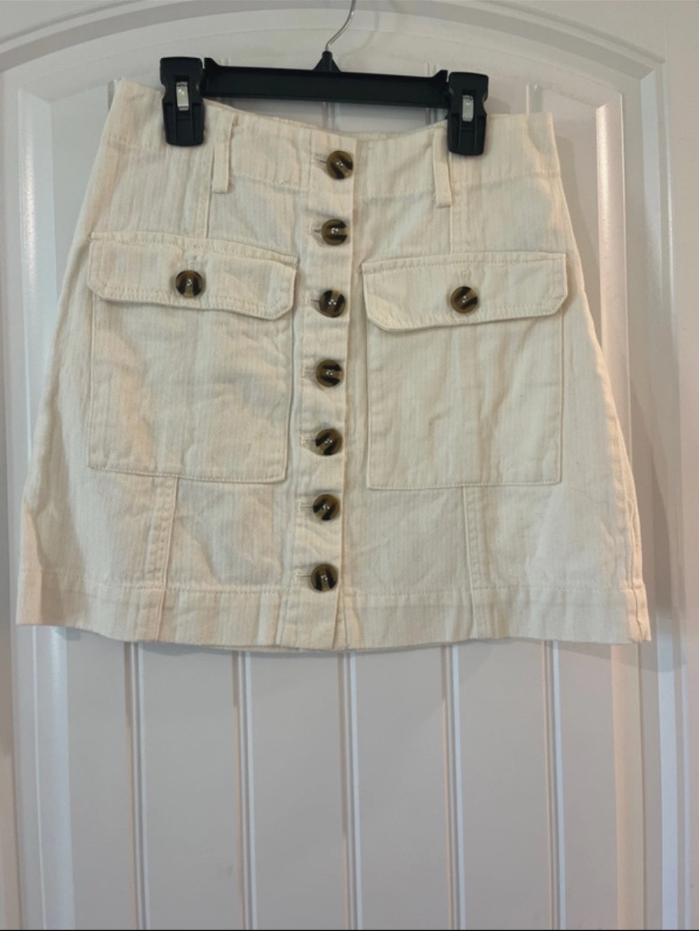 Button-Front Cream Utility Mini Skirt